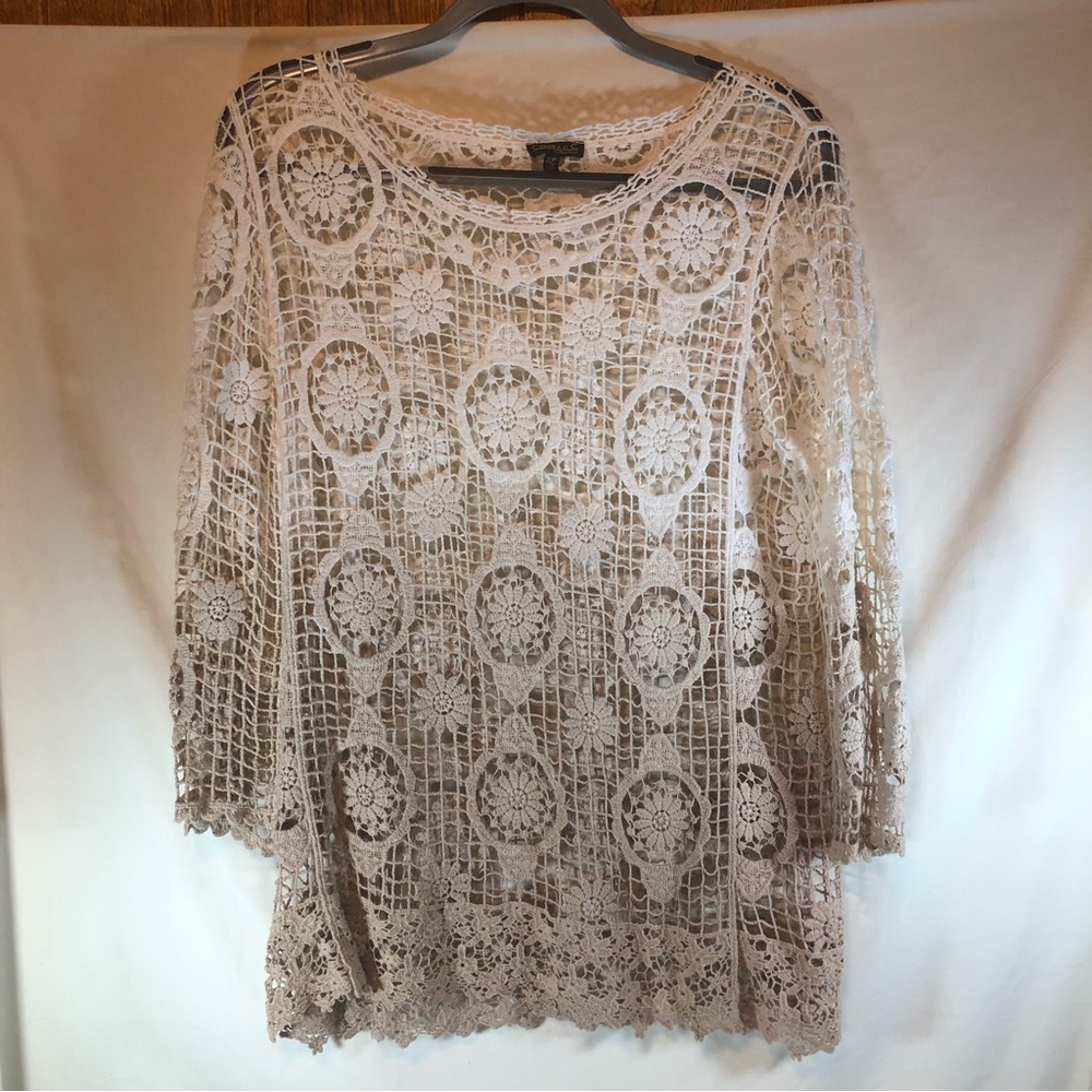 Conrad C Collection cream to tan ombré crocheted Lacey top S